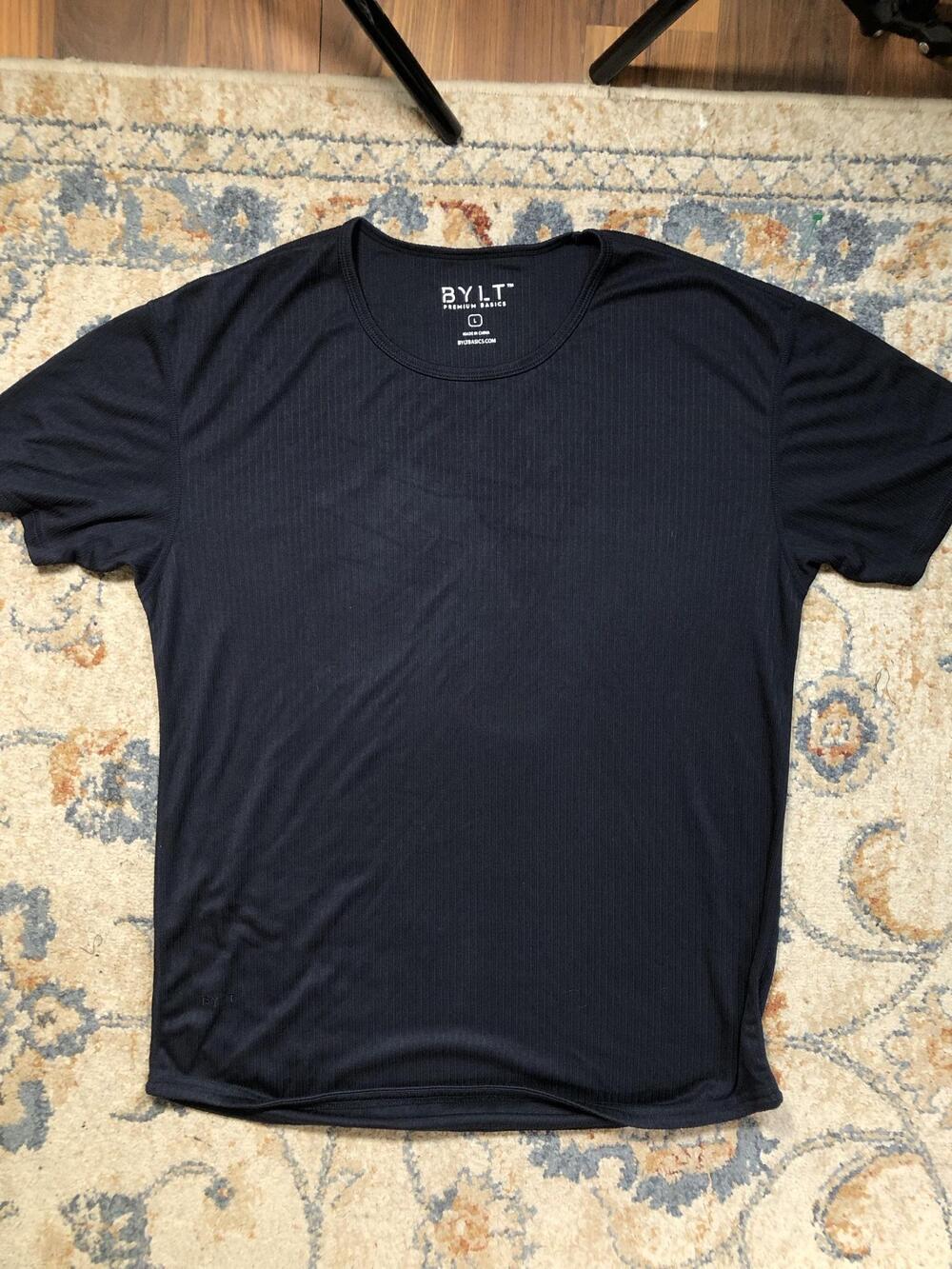 BYLT Shirt Mens Large Black Curved Hem Tagless Tee Soft Basic Crewneck